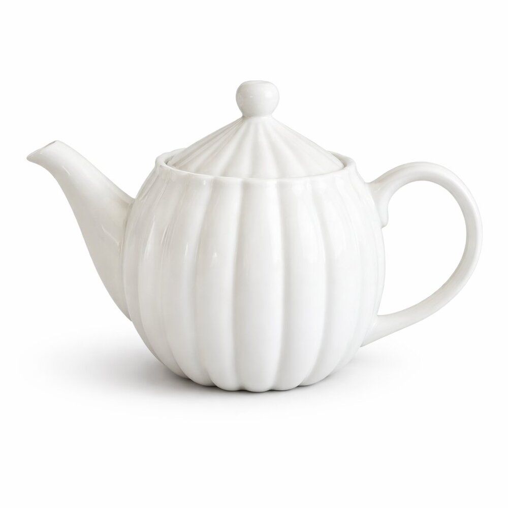 White Fluted Porcelain Teapot w/ Scalloped Rim | New Old Stock - Picture 2 of 8